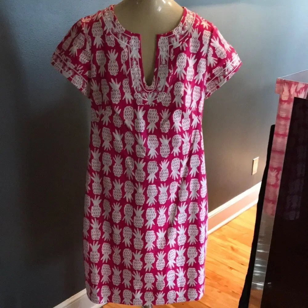 Pappagallo bright pink/white pineapple print midi